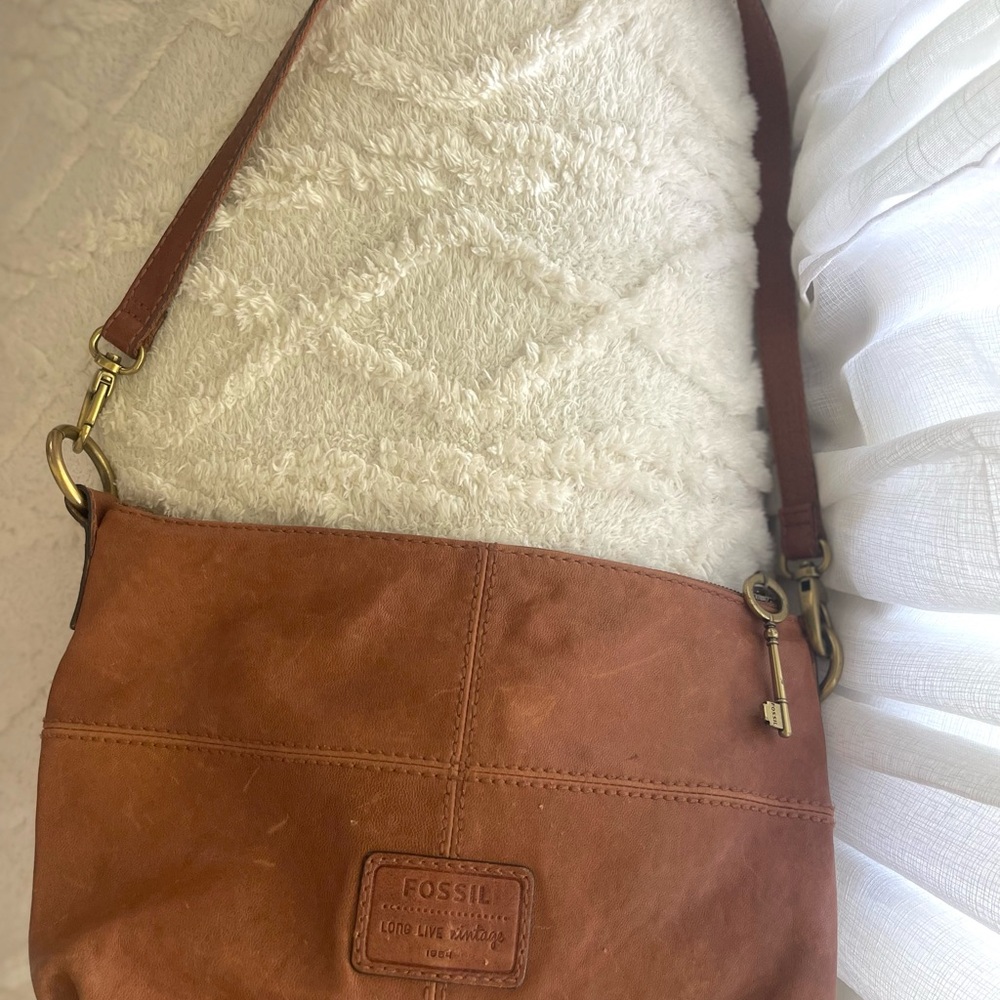 Fossil Brown Leather Front Pocket Crossbody Shoulder Bag Purse Medium Boho Y2K